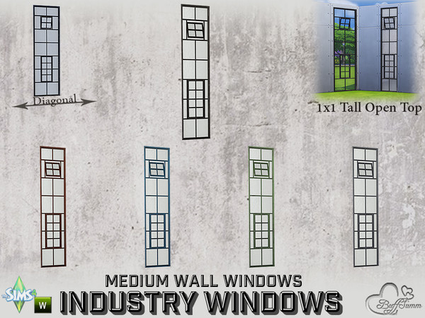 Sims 4 — Industry Windows Medium Wall 1x1 Tall Open Top by BuffSumm — Part of the *Build Industry Set* Created by