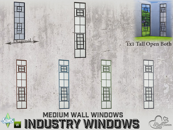 Sims 4 — Industry Windows Medium Wall 1x1 Tall Open Both by BuffSumm — Part of the *Build Industry Set* Created by