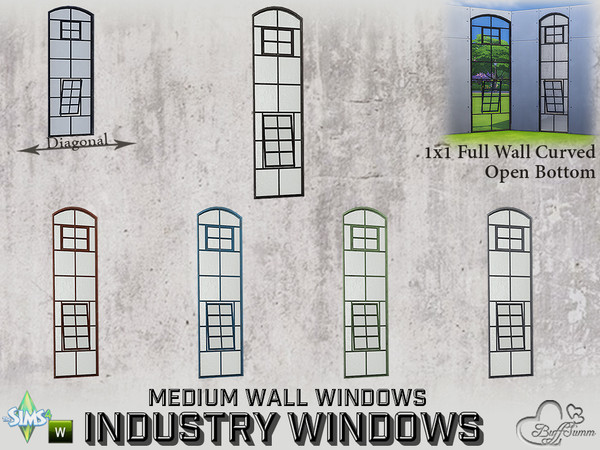 Sims 4 — Industry Windows Medium Wall 1x1 Full Curved Open Bottom by BuffSumm — Part of the *Build Industry Set* Created