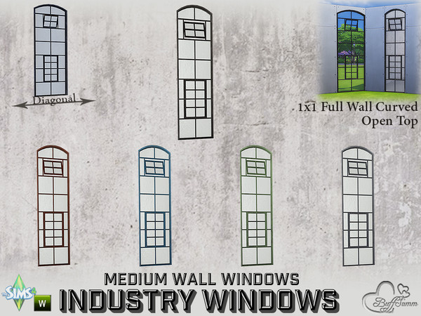 Sims 4 — Industry Windows Medium Wall 1x1 Full Curved Open Top by BuffSumm — Part of the *Build Industry Set* Created by