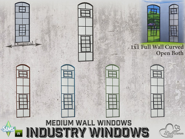 Sims 4 — Industry Windows Medium Wall 1x1 Full Curved Open Both by BuffSumm — Part of the *Build Industry Set* Created by