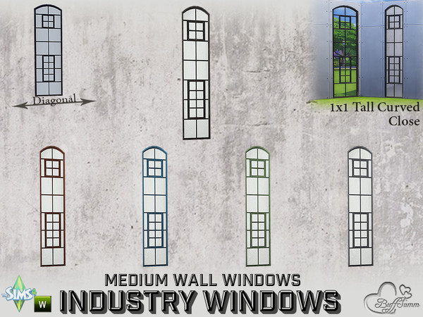 Sims 4 — Industry Windows Medium Wall 1x1 Tall Curved Close by BuffSumm — Part of the *Build Industry Set* Created by