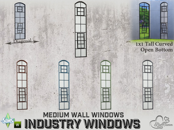 Sims 4 — Industry Windows Medium Wall 1x1 Tall Curved Open Bottom by BuffSumm — Part of the *Build Industry Set* Created