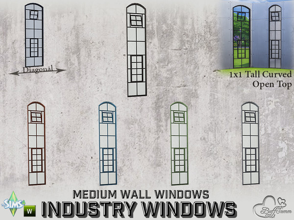 Sims 4 — Industry Windows Medium Wall 1x1 Tall Curved Open Top by BuffSumm — Part of the *Build Industry Set* Created by