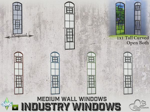 Sims 4 — Industry Windows Medium Wall A by BuffSumm — Part of the *Build Industry Set* Created by BuffSumm @ TSR