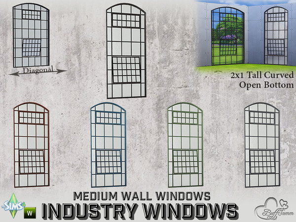 Sims 4 — Industry Windows Medium Wall 2x1 Tall Curved Open Bottom by BuffSumm — Part of the *Build Industry Set* Created
