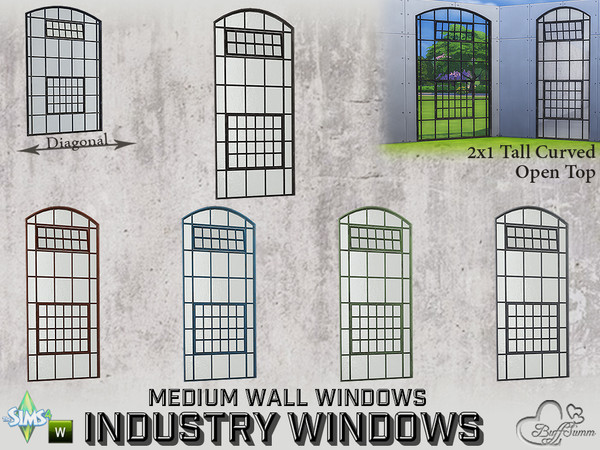 Sims 4 — Industry Windows Medium Wall 2x1 Tall Curved Open Top by BuffSumm — Part of the *Build Industry Set* Created by