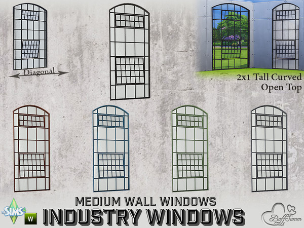 Sims 4 — Industry Windows Medium Wall 2x1 Tall Curved Open Both by BuffSumm — Part of the *Build Industry Set* Created by