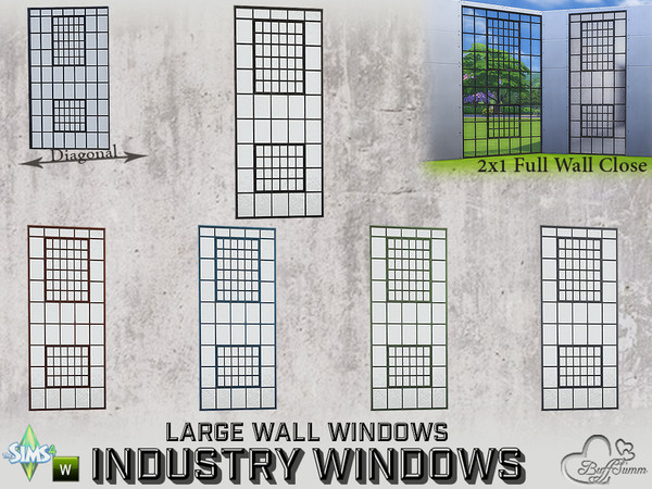 Sims 4 — Industry Windows Large Wall 2x1 Full Close by BuffSumm — Part of the *Build Industry Set* Created by BuffSumm @
