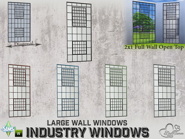 Sims 4 — Industry Windows Large Wall 2x1 Full Open Top by BuffSumm — Part of the *Build Industry Set* Created by BuffSumm