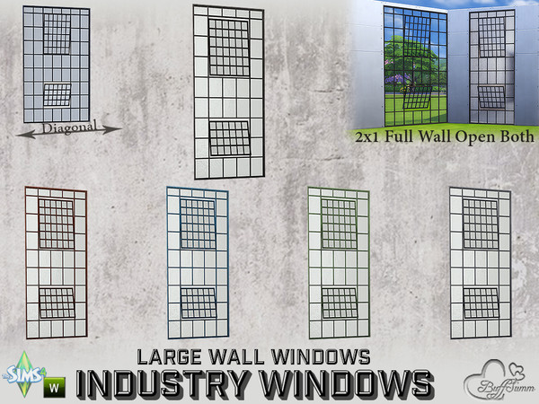 Sims 4 — Industry Windows Large Wall 2x1 Full Open Both by BuffSumm — Part of the *Build Industry Set* Created by