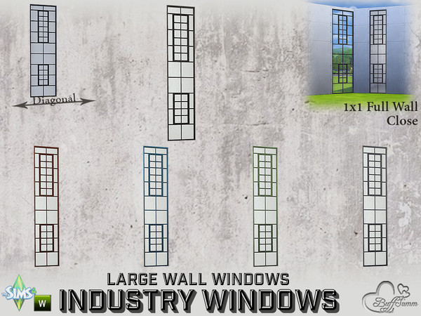Sims 4 — Industry Windows Large Wall 1x1 Full Close by BuffSumm — Part of the *Build Industry Set* Created by BuffSumm @