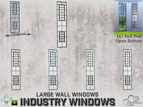 Sims 4 — Industry Windows Large Wall 1x1 Full Open Bottom by BuffSumm — Part of the *Build Industry Set* Created by