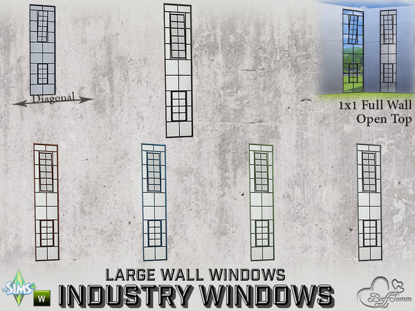 Sims 4 — Industry Windows Large Wall 1x1 Full Open Top by BuffSumm — Part of the *Build Industry Set* Created by BuffSumm
