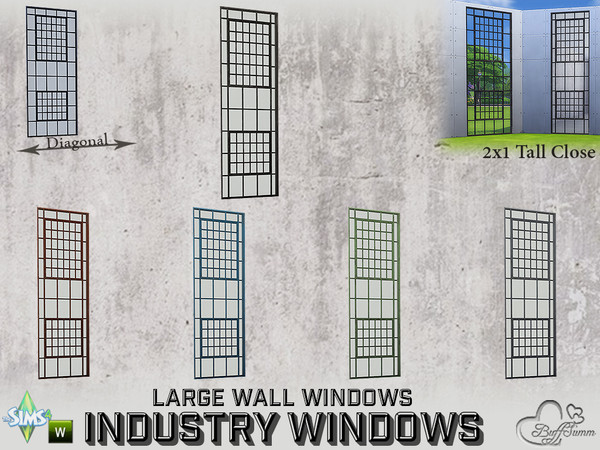 Sims 4 — Industry Windows Large Wall 2x1 Tall Close by BuffSumm — Part of the *Build Industry Set* Created by BuffSumm @