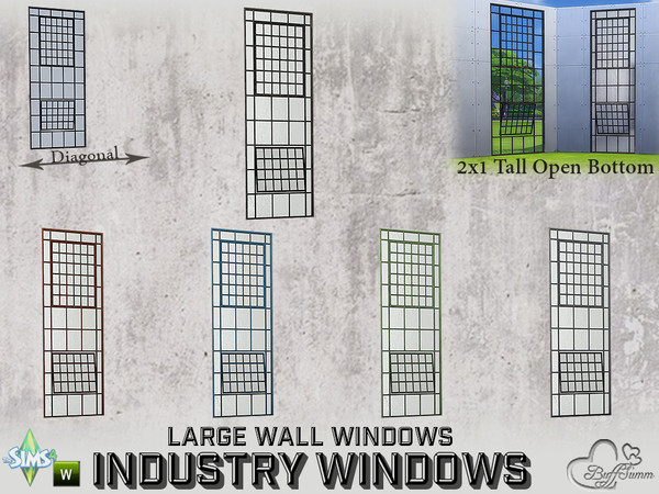 Sims 4 — Industry Windows Large Wall 2x1 Tall Open Bottom by BuffSumm — Part of the *Build Industry Set* Created by