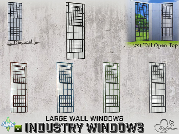 Sims 4 — Industry Windows Large Wall 2x1 Tall Open Top by BuffSumm — Part of the *Build Industry Set* Created by BuffSumm