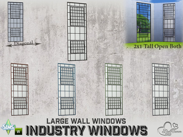 Sims 4 — Industry Windows Large Wall 2x1 Tall Open Both by BuffSumm — Part of the *Build Industry Set* Created by