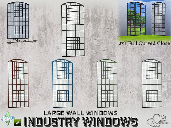 Sims 4 — Industry Windows Large Wall 2x1 Full Curved Close by BuffSumm — Part of the *Build Industry Set* Created by