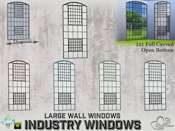 Sims 4 — Industry Windows Large Wall 2x1 Full Curved Open Bottom by BuffSumm — Part of the *Build Industry Set* Created