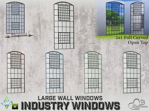 Sims 4 — Industry Windows Large Wall 2x1 Full Curved Open Top by BuffSumm — Part of the *Build Industry Set* Created by