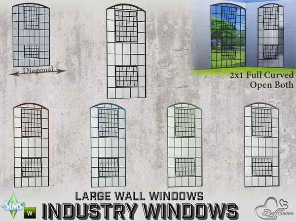 Sims 4 — Industry Windows Large Wall 2x1 Full Curved Open Both by BuffSumm — Part of the *Build Industry Set* Created by