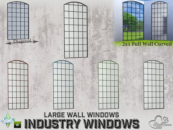 Sims 4 — Industry Windows Large Wall 2x1 Full Curved by BuffSumm — Part of the *Build Industry Set* Created by BuffSumm @