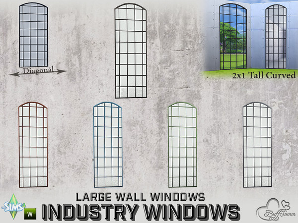 Sims 4 — Industry Windows Large Wall 2x1 Tall Curved by BuffSumm — Part of the *Build Industry Set* Created by BuffSumm @