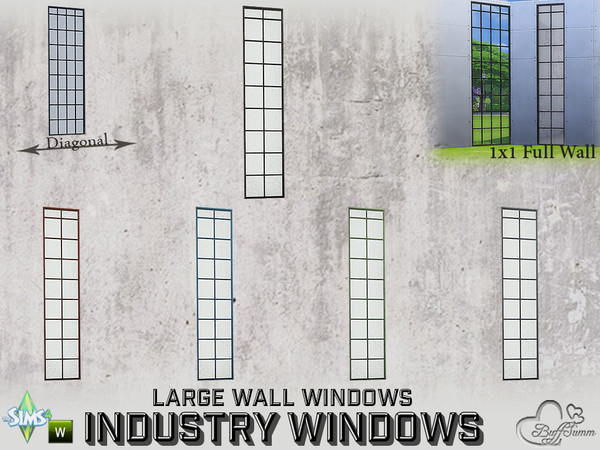 Sims 4 — Industry Windows Large Wall 1x1 Full by BuffSumm — Part of the *Build Industry Set* Created by BuffSumm @ TSR
