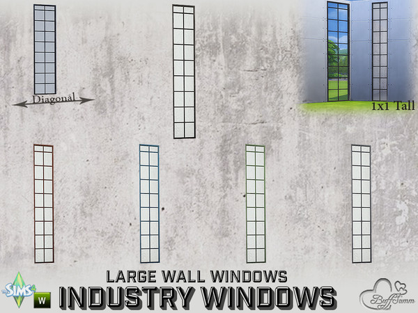 Sims 4 — Industry Windows Large Wall 1x1 Tall by BuffSumm — Part of the *Build Industry Set* Created by BuffSumm @ TSR