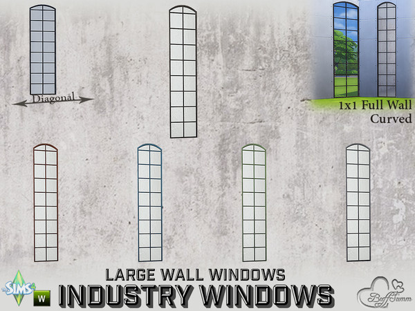 Sims 4 — Industry Windows Large Wall 1x1 Full Curved by BuffSumm — Part of the *Build Industry Set* Created by BuffSumm @
