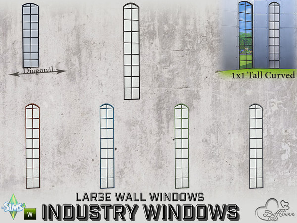 Sims 4 — Industry Windows Large Wall 1x1 Tall Curved by BuffSumm — Part of the *Build Industry Set* Created by BuffSumm @