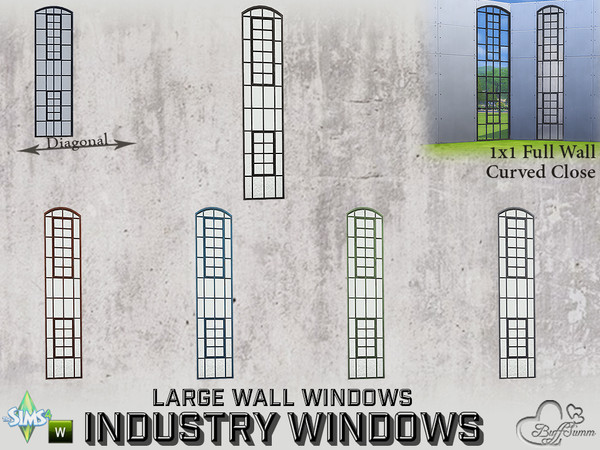 Sims 4 — Industry Windows Large Wall 1x1 Full Curved Close by BuffSumm — Part of the *Build Industry Set* Created by
