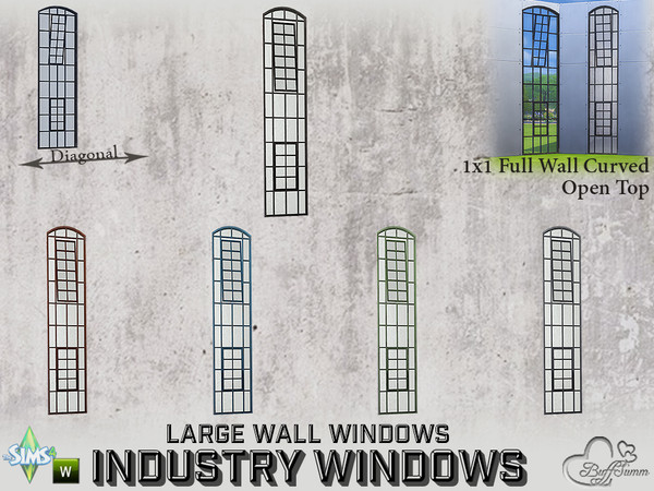 Sims 4 — Industry Windows Large Wall 1x1 Full Curved Open Bottom by BuffSumm — Part of the *Build Industry Set* Created
