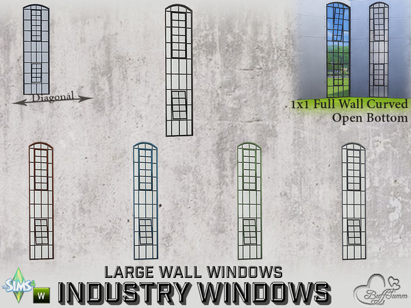 Sims 4 — Industry Windows Large Wall 1x1 Full Curved Open Top by BuffSumm — Part of the *Build Industry Set* Created by