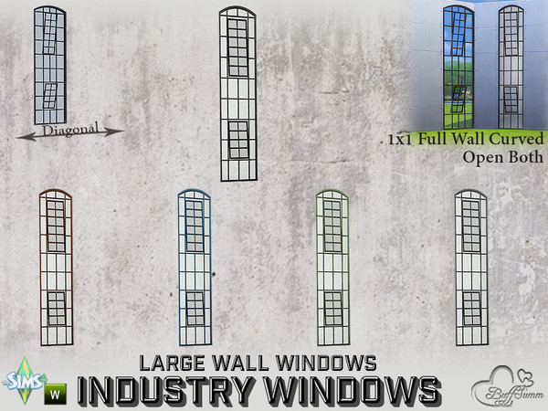Sims 4 — Industry Windows Large Wall 1x1 Full Curved Open Both by BuffSumm — Part of the *Build Industry Set* Created by