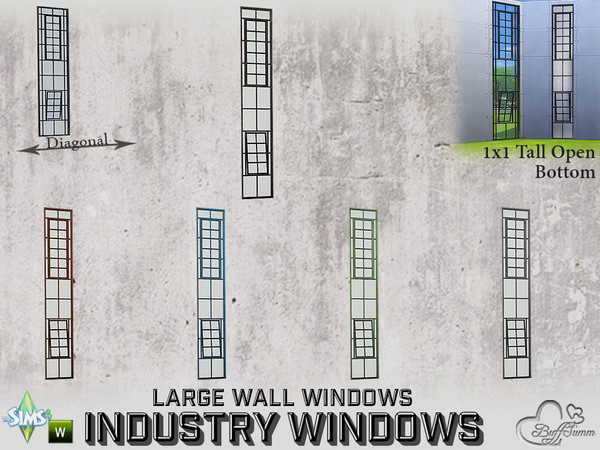Sims 4 — Industry Windows Large Wall 1x1 Tall Open Bottom by BuffSumm — Part of the *Build Industry Set* Created by