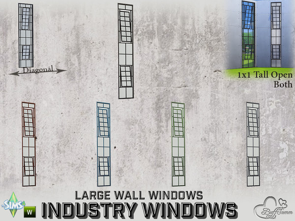 Sims 4 — Industry Windows Large Wall 1x1 Tall Open Both by BuffSumm — Part of the *Build Industry Set* Created by