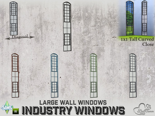 Sims 4 — Industry Windows Large Wall 1x1 Tall Curved Close by BuffSumm — Part of the *Build Industry Set* Created by