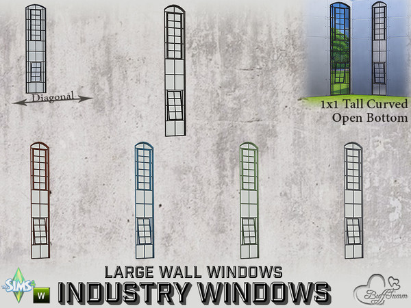Sims 4 — Industry Windows Large Wall 1x1 Tall Curved Open Bottom by BuffSumm — Part of the *Build Industry Set* Created