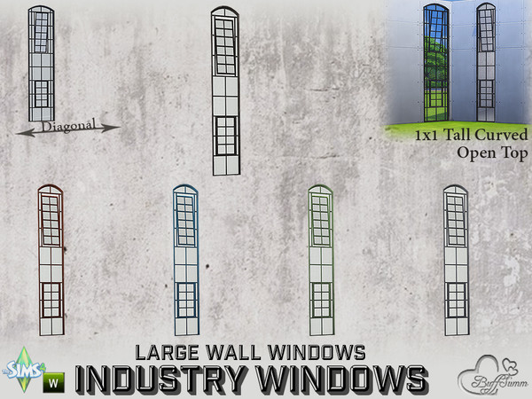 Sims 4 — Industry Windows Large Wall 1x1 Tall Curved Open Top by BuffSumm — Part of the *Build Industry Set* Created by