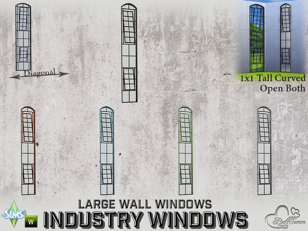 Sims 4 — Industry Windows Large Wall 1x1 Tall Curved Open Both by BuffSumm — Part of the *Build Industry Set* Created by