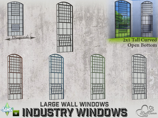 Sims 4 — Industry Windows Large Wall 2x1 Tall Curved Open Bottom by BuffSumm — Part of the *Build Industry Set* Created