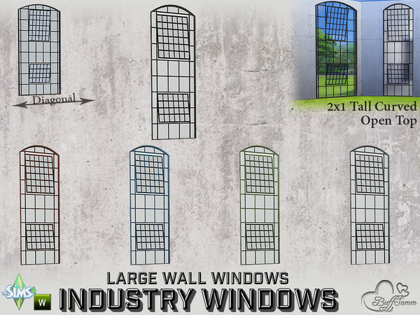Sims 4 — Industry Windows Large Wall 2x1 Tall Curved Open Both by BuffSumm — Part of the *Build Industry Set* Created by