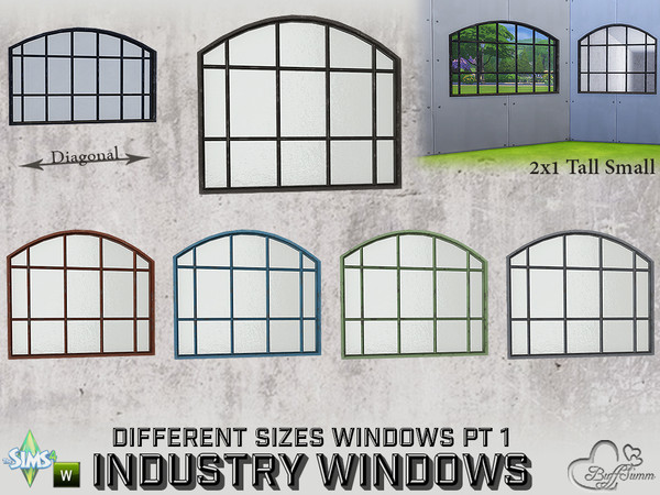 Sims 4 — Industry Windows 2x1 Tall Curved Small by BuffSumm — Part of the *Build Industry Set* Created by BuffSumm @ TSR