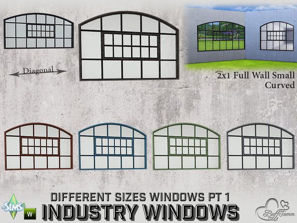 Sims 4 — Industry Windows 2x1 Full Curved Small Close by BuffSumm — Part of the *Build Industry Set* Created by BuffSumm