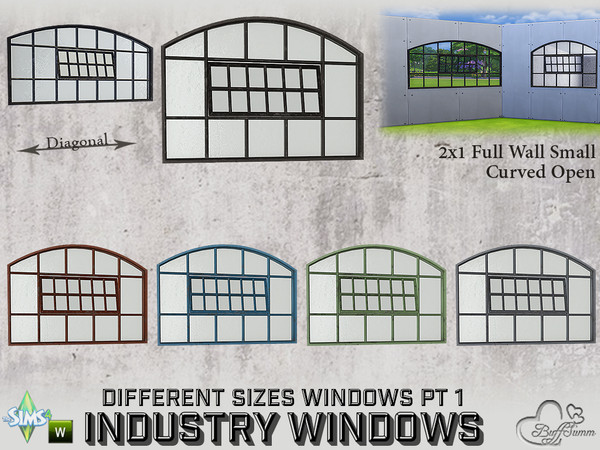 Sims 4 — Industry Windows 2x1 Full Curved Small Open by BuffSumm — Part of the *Build Industry Set* Created by BuffSumm @