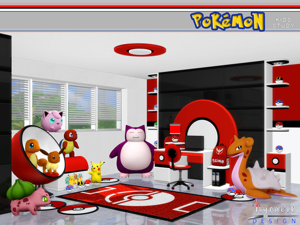 Sims 4 — Pokemon Kids Study by NynaeveDesign — Motivate sim kids to learn with this Pokemon themed study. Set includes: