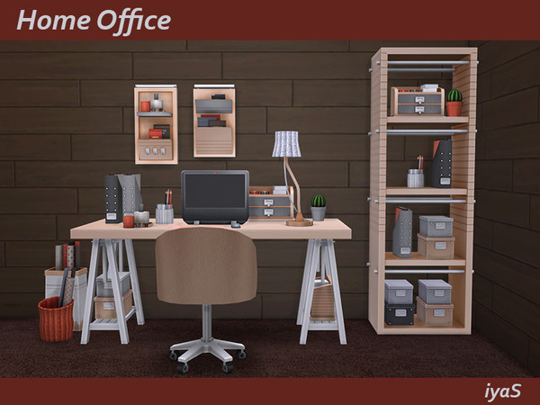Sims 4 — Home Office by soloriya — Practical set for you home office. Includes 14 objects. Has 4 color variations. Items