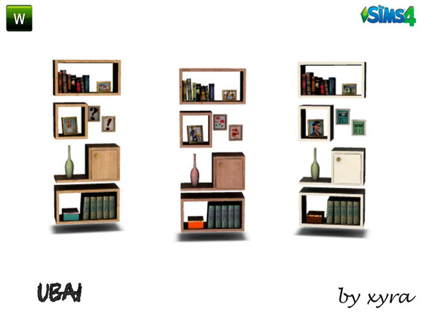 Sims 4 — xyra Ubai bookshelves by xyra332 — bookshelves, functional, new mesh is in 3 different colors, belongs to the
